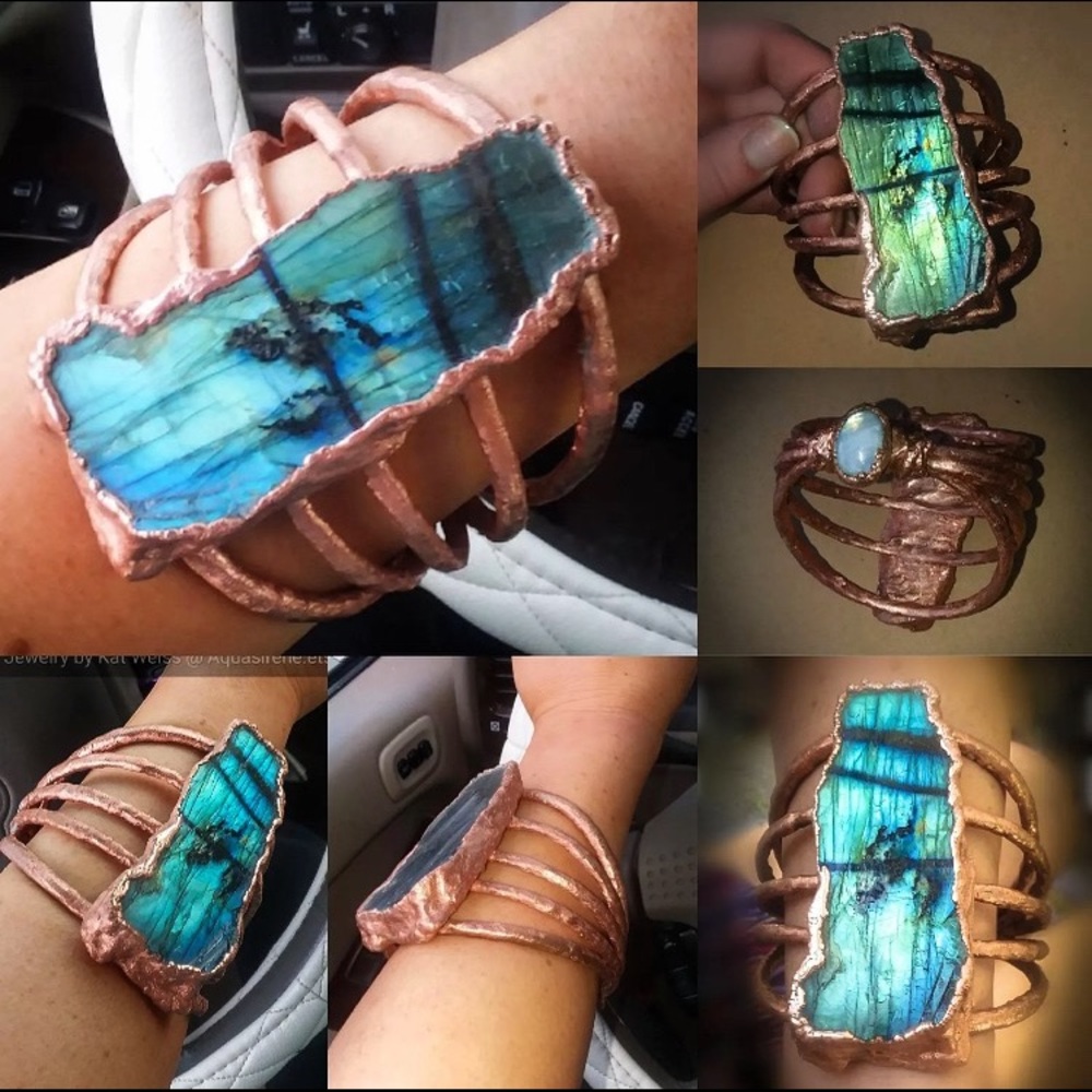 HUGE Labradorite slab copper statement bracelet